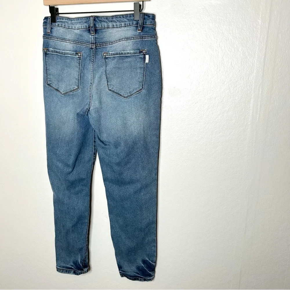 Nature Denim High Rise Button Fly Slim Straight Leg Distressed‎ Jeans 28